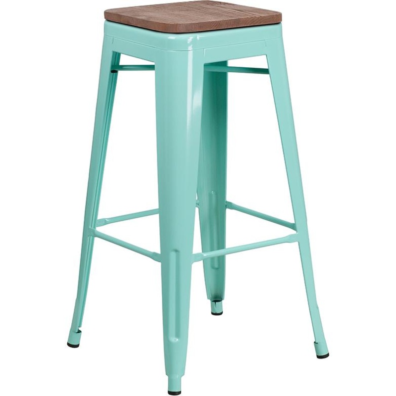 30" High Backless Mint Green Barstool With Square Wood Seat By Flash Furniture