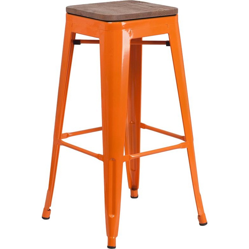 30" High Backless Orange Metal Barstool With Square Wood Seat By Flash Furniture