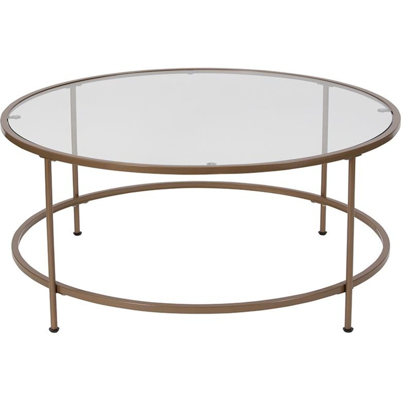 Astoria Collection Glass Coffee Table With Matte Gold Frame By Flash Furniture