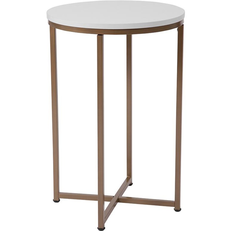 Hampstead Collection White End Table With Matte Gold Frame By Flash Furniture