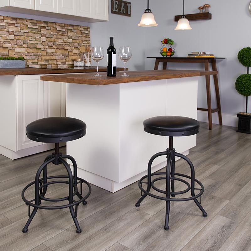 24'' Counter Height Stool With Swivel Lift Black Leathersoft Seat By Flash Furniture