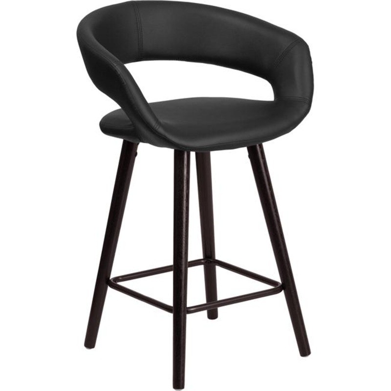 Brynn Series 23.75'' High Contemporary Cappuccino Wood Counter Height Stool In Black Vinyl By Flash Furniture