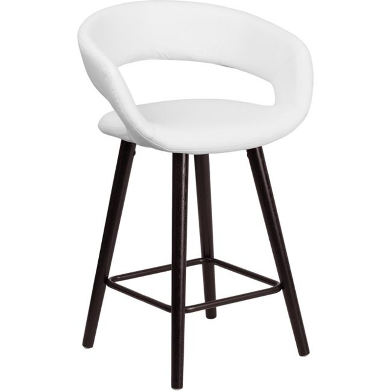 Brynn Series 23.75'' High Contemporary Cappuccino Wood Counter Height Stool In White Vinyl By Flash Furniture