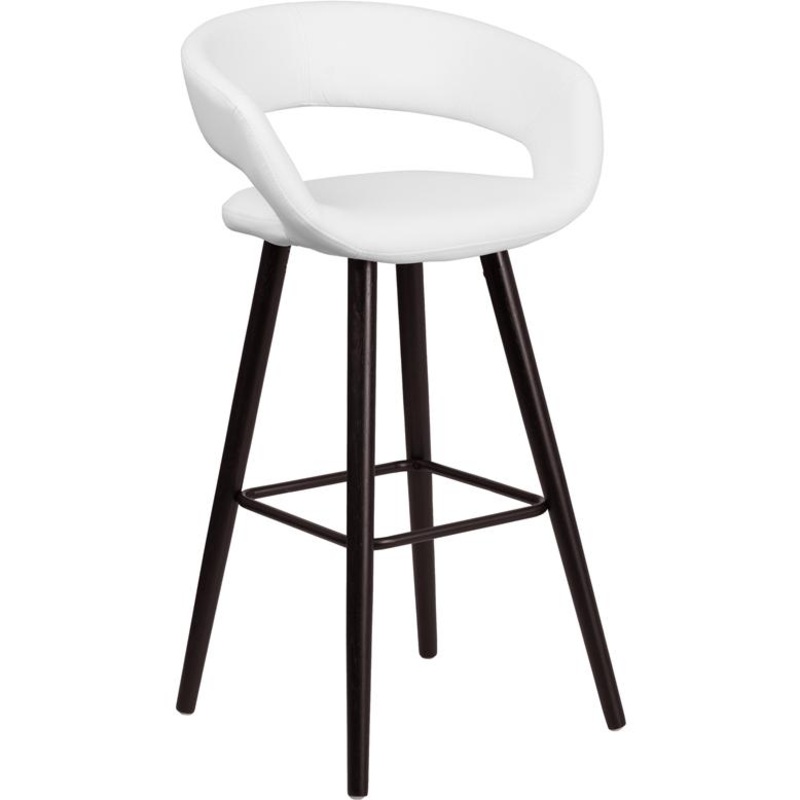 Brynn Series 29'' High Contemporary Cappuccino Wood Barstool In White Vinyl By Flash Furniture