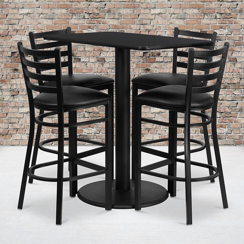 24'' X 42'' Rectangular Black Laminate Table Set With 4 Ladder Back Metal Barstools - Black Vinyl Seat By Flash Furniture