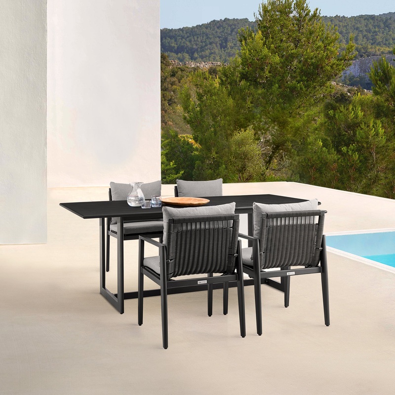 Cayman Outdoor Patio 5-Piece Dining Table Set in Aluminum with Gray Cushions By Armen Living