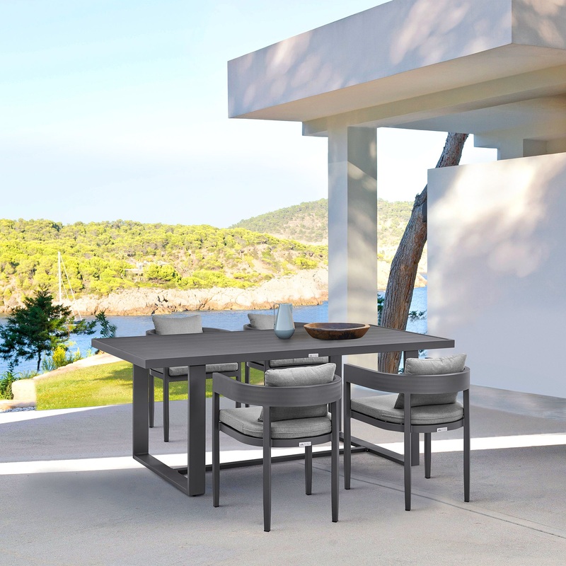 Menorca Outdoor Patio 5-Piece Dining Table Set in Aluminum with Gray Cushions By Armen Living