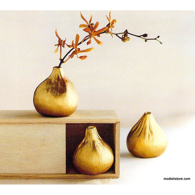 Golden Porcelain Fig Vases With Kiri Gift Box - Set Of 3
