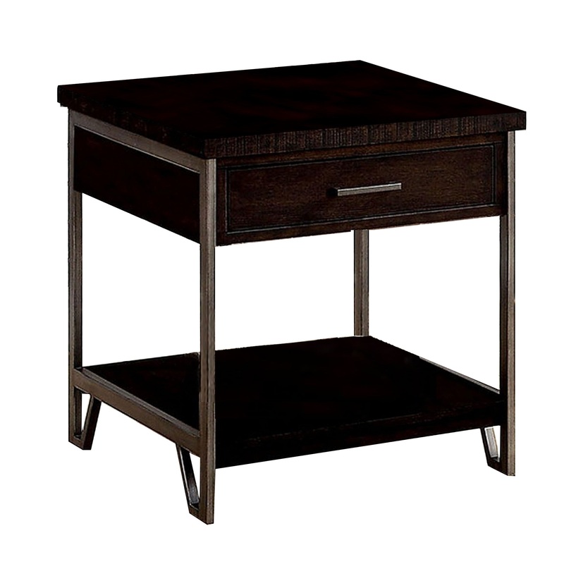 1 Drawer Wooden End Table with Metal Frame, Brown By Benzara