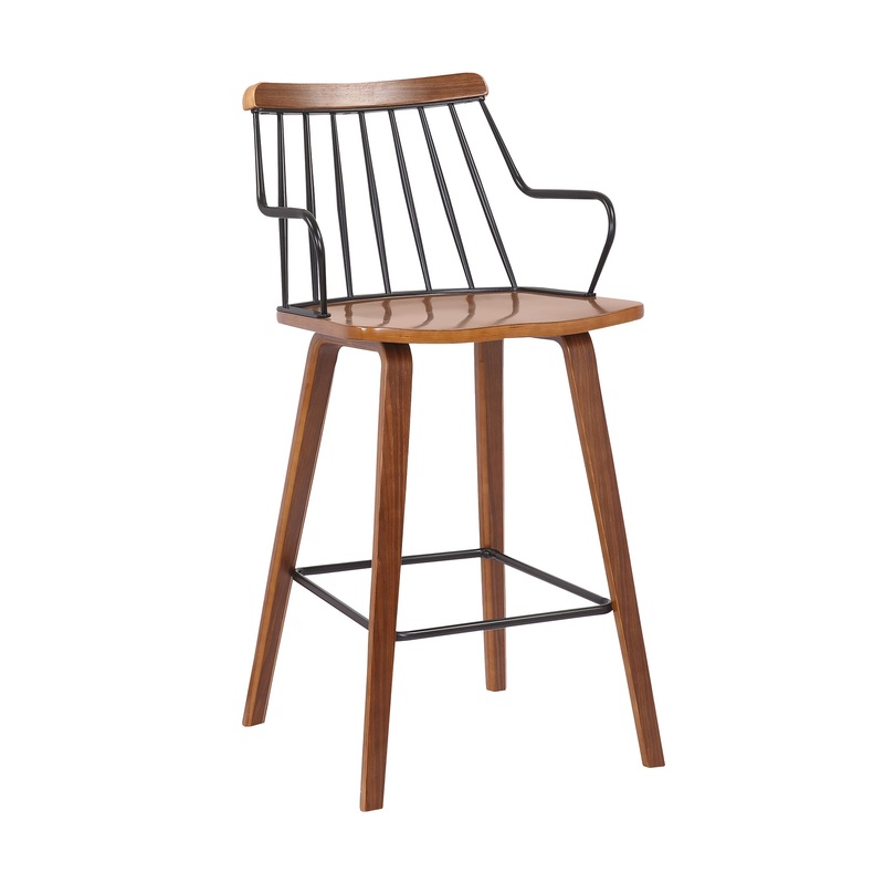 26 Inches Counter Height Barstool with Spindle Back, Brown and Black By Benzara