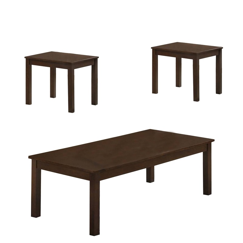 3 Piece Transitional Coffee Table and End Table with Block Legs, Brown By Benzara