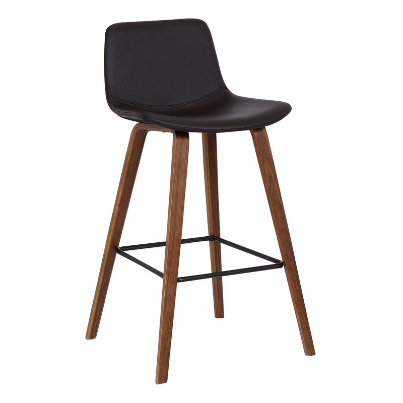 35 Inch Wooden Barstool with Leatherette Seat, Brown By Benzara