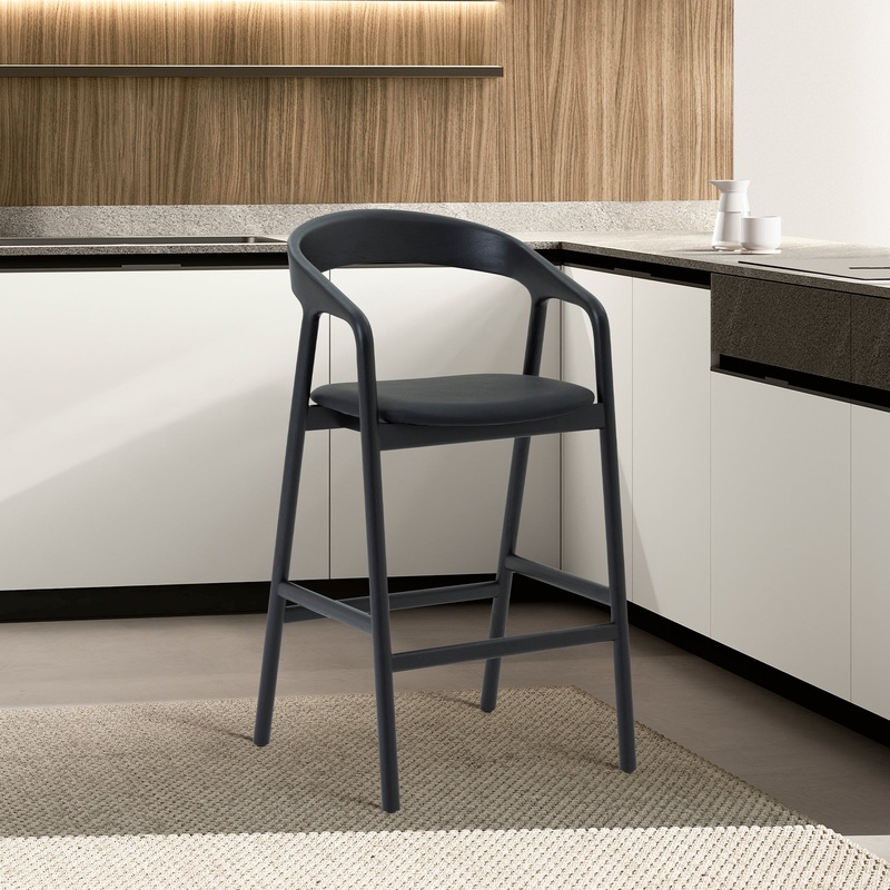 Apache Black Oak Wood and Faux Leather Counter Stool By Armen Living