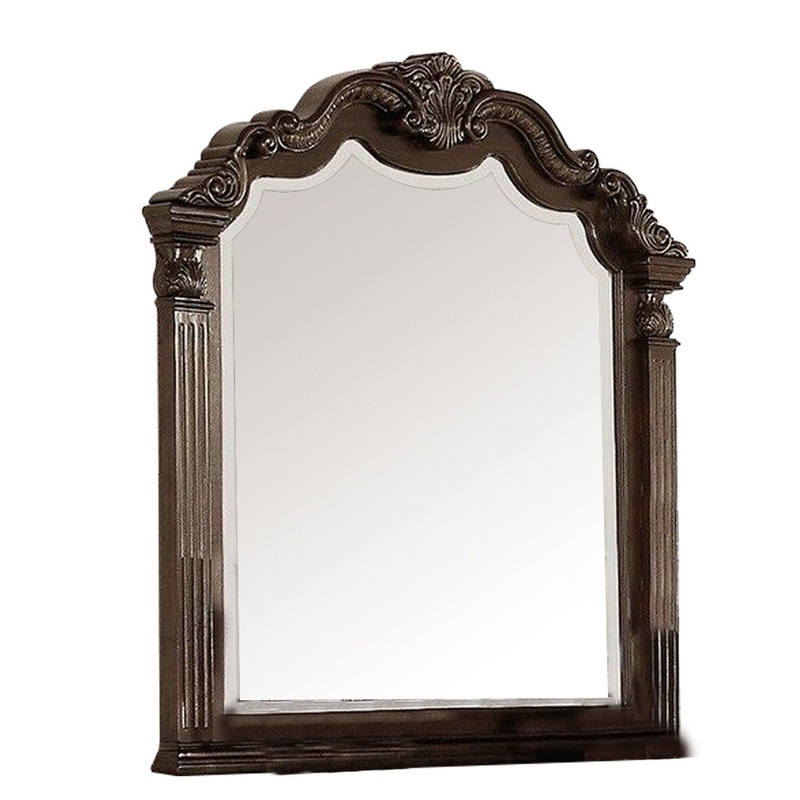 Modern Mirror with Crown Top Frame and Molded Details, Brown By Benzara