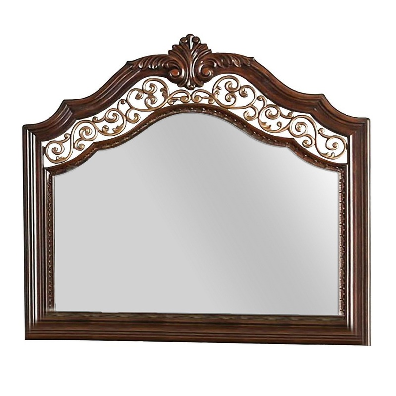 Molded Wooden Frame Mirror with Ornate Detailing, Brown By Casagear Home By Benzara