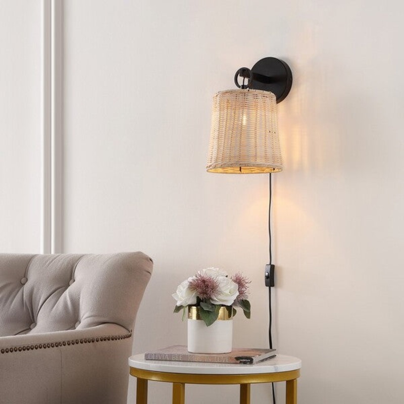 Safavieh Ciaran, 9.5 Inch, Natural/Black, Rattan/Iron Wall Sconce Set Of 2? Set Of 2 - Black