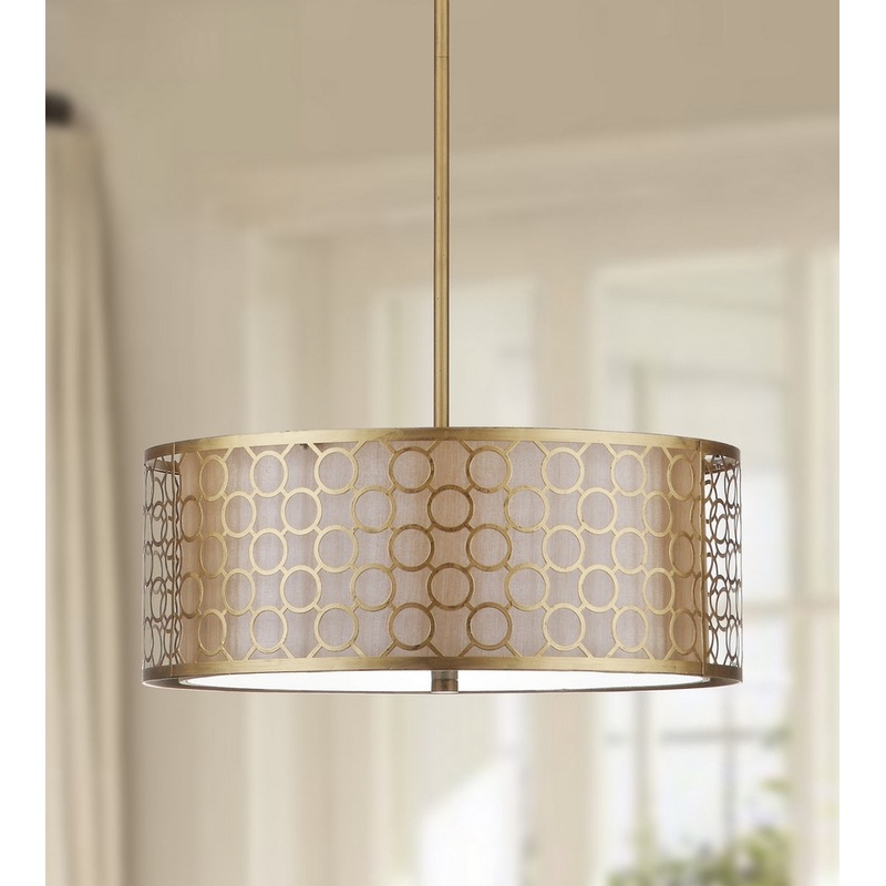 Safavieh Giotta 3 Light Antique Gold 18 Inch Dia Drum Adjustable Pendant - Antique Gold