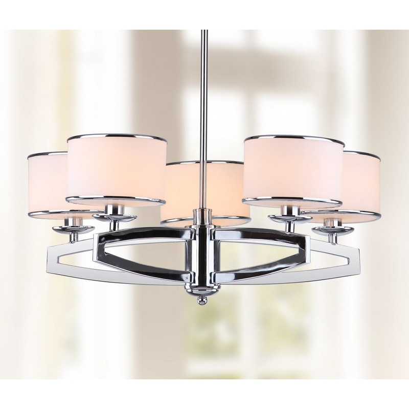 Safavieh Lenora 5 Light Chrome 25 Inch Dia Drum Adjustable Pendant - Chrome