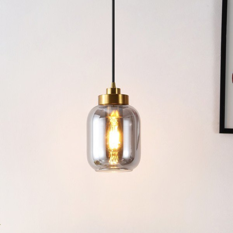 Safavieh Ethyx, 6 Inch, Smoke Grey/Brass, Glass/Iron Pendant - Smoke Grey