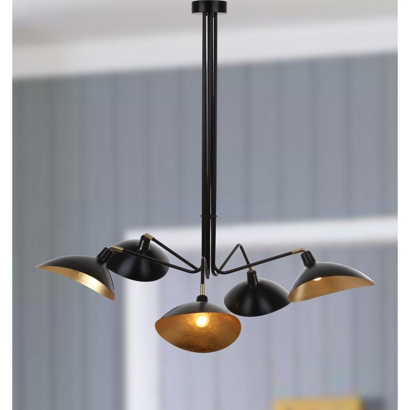 Safavieh Lettie 5 Light Gold Leaf Detail 49 Inch Dia Pendant - Black