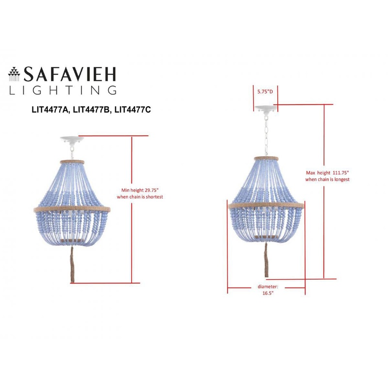Safavieh Lush Kristi 3 Light 16.5-Inch Dia Blue Beaded Pendant - Blue