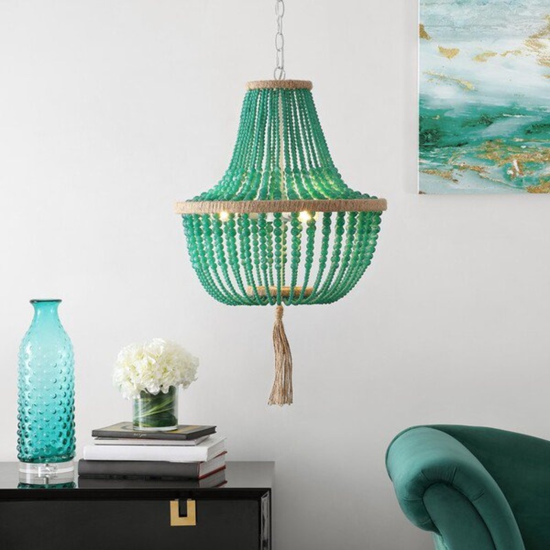 Safavieh Lush Kristi 3 Light 16.5 Inch Dia Emerald Beaded Pendant - Emerald