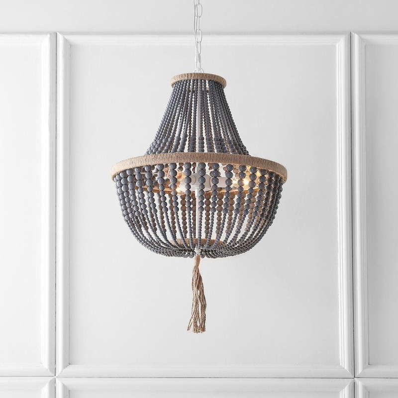 Safavieh Lush Kristi 3 Light 16.5-Inch Dia Grey Beaded Pendant - Grey