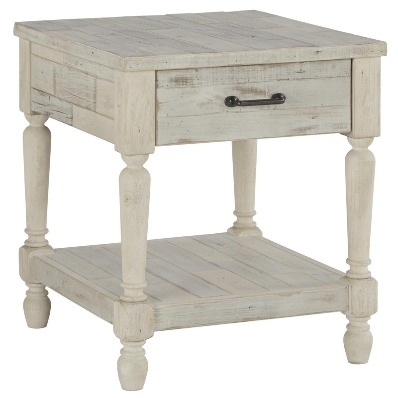 Plank Style End Table with 1 Drawer and Open Bottom Shelf, Washed White By Benzara