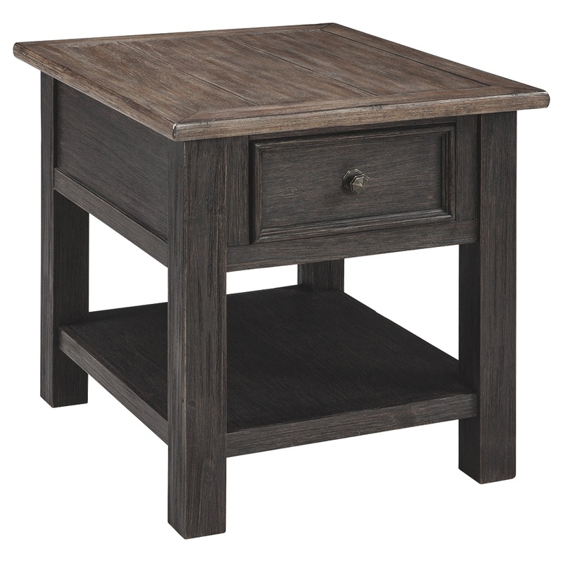 Wooden End Table with One Drawer and One Shelf, Brown and Black By Benzara