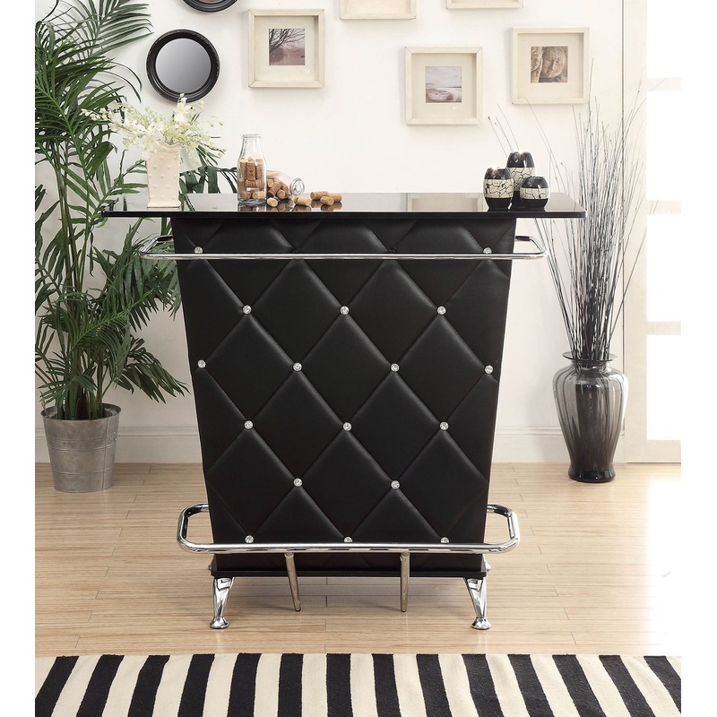 Contemporary Style Leatherette Padded Bar Table With Button Tufting, Black By Benzara