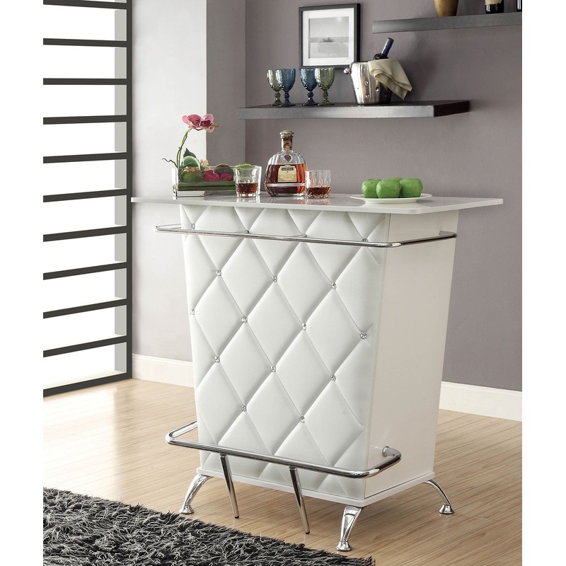 Contemporary Style Leatherette Padded Bar Table With Button Tufting, White By Benzara