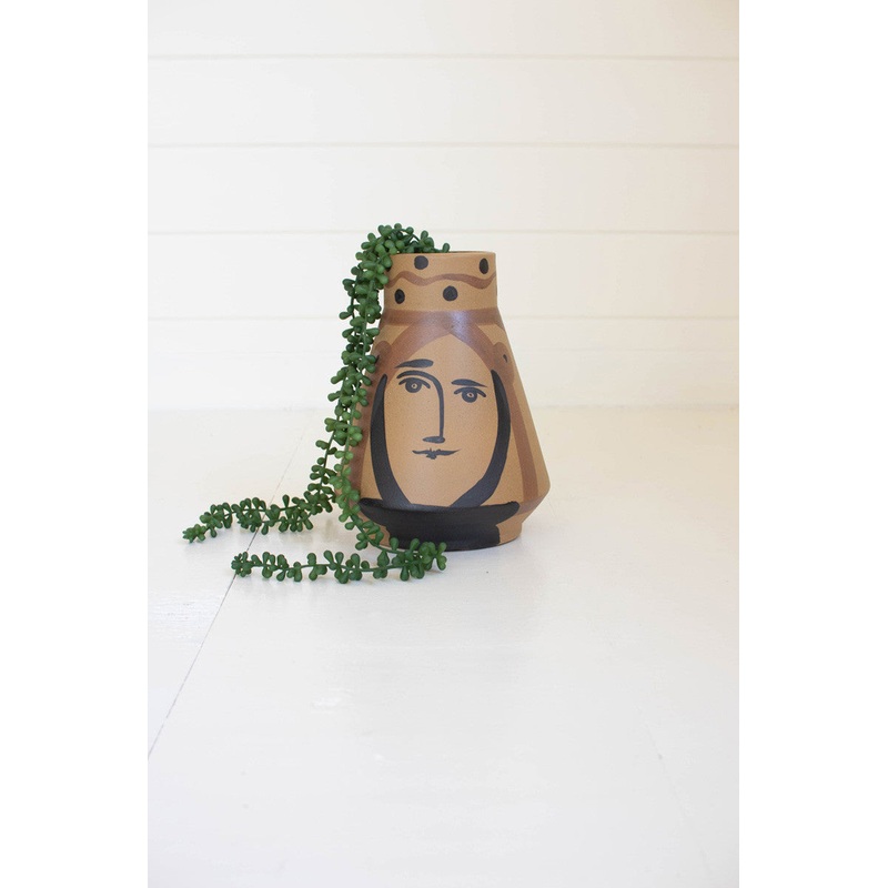 Ceramic Conical Face Vase By Kalalou