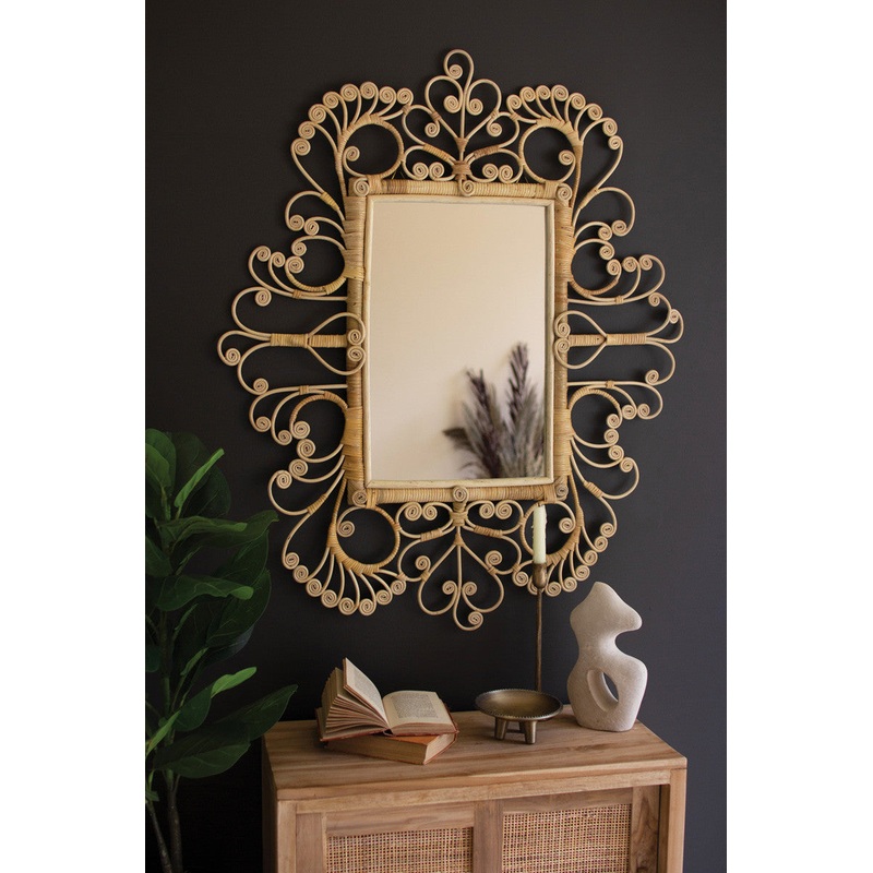 Ornate Rattan Framed Mirror By Kalalou
