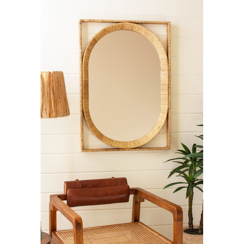 Rectangle/Oval Cane Wrapped Mirror By Kalalou