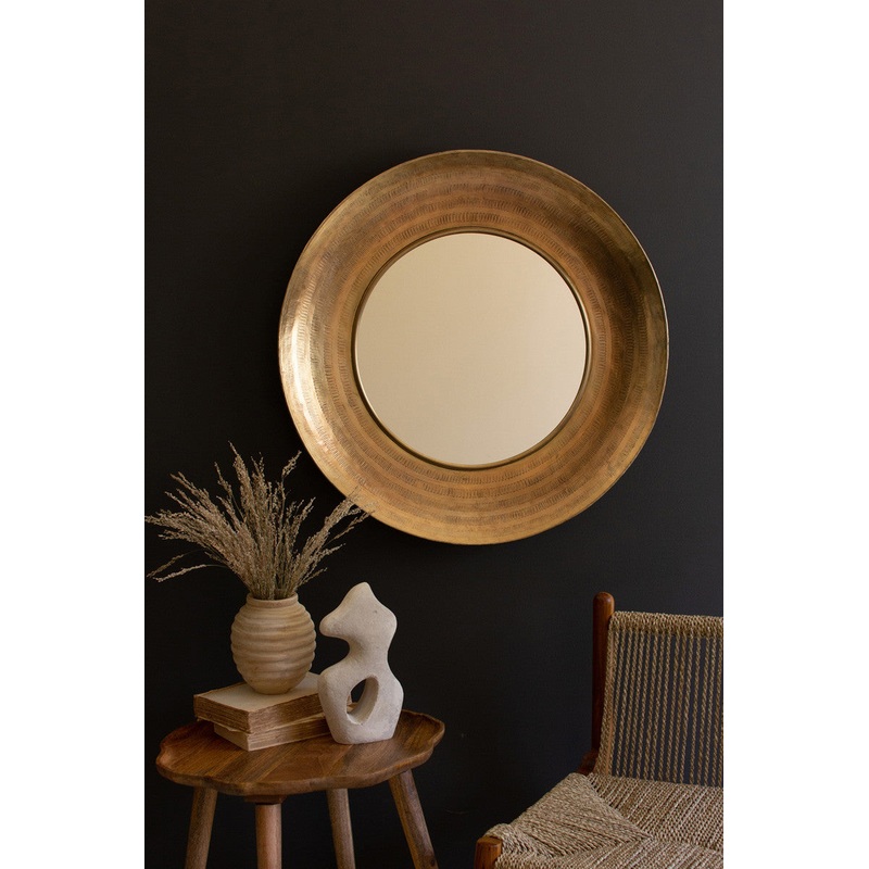 Round Hand Hammered Antique Brass Frame With Mirror By Kalalou