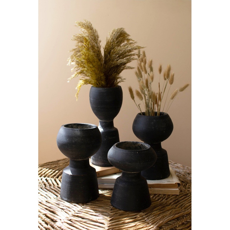 Set Of Four Black Clay Vases By Kalalou