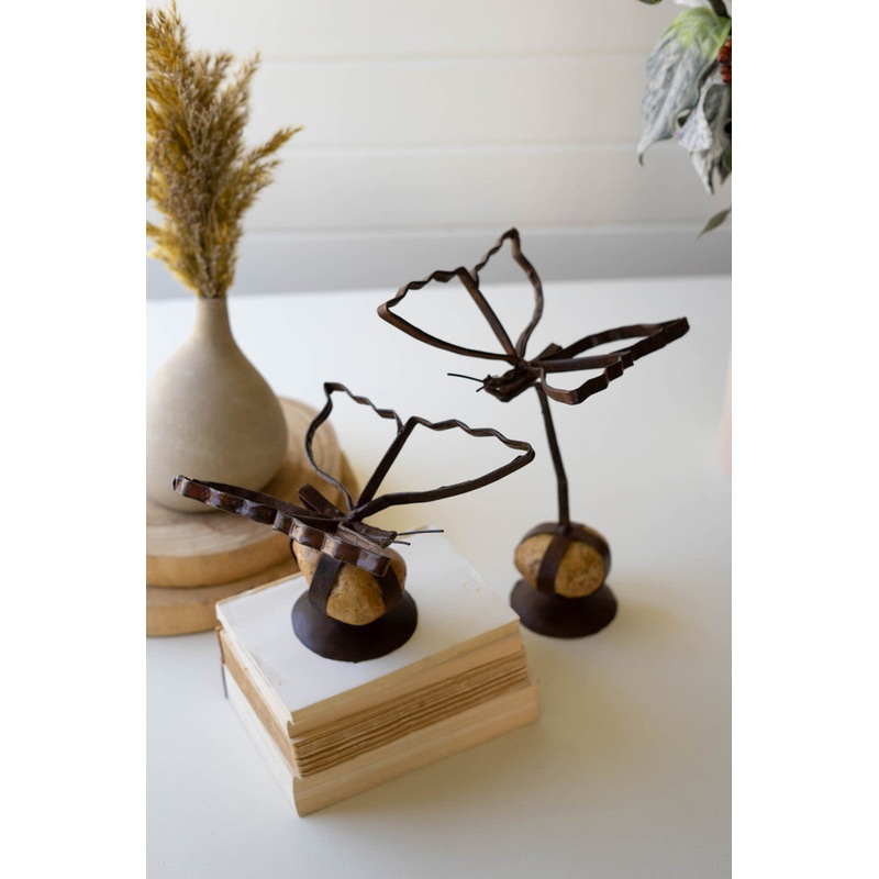 Set Of Two Sister Clara Butterflies On Caged Rock Base By Kalalou