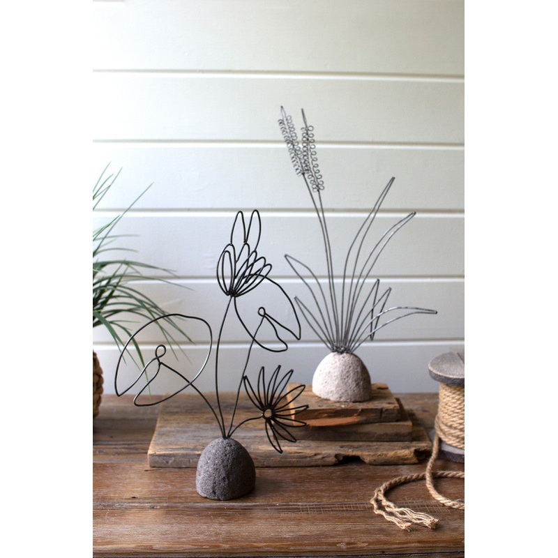 Set Of Two Wire Lake Plants With River Rock Base By Kalalou