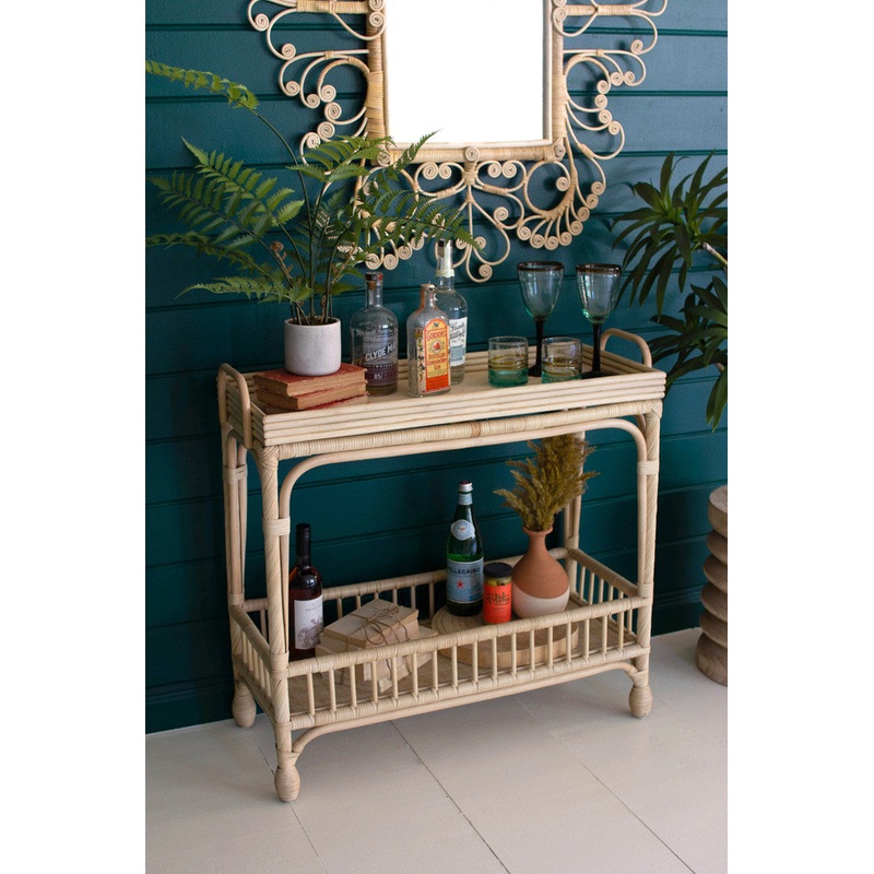 Woven Cane Boho Bar Table By Kalalou