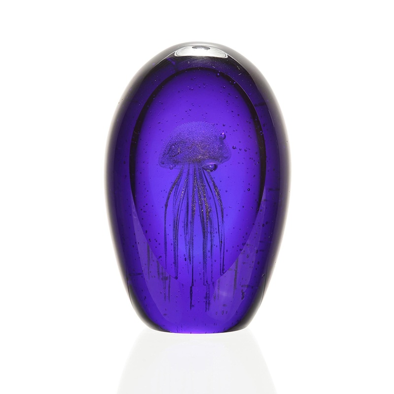 Art Glass Gold Jellyfish in Cobalt Window By SPI HOME
