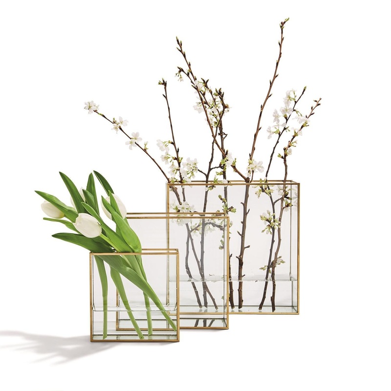 Windows Square Vase W/Gold Metal Trim In 3 Sizes Set Of 9 By Tozai Home