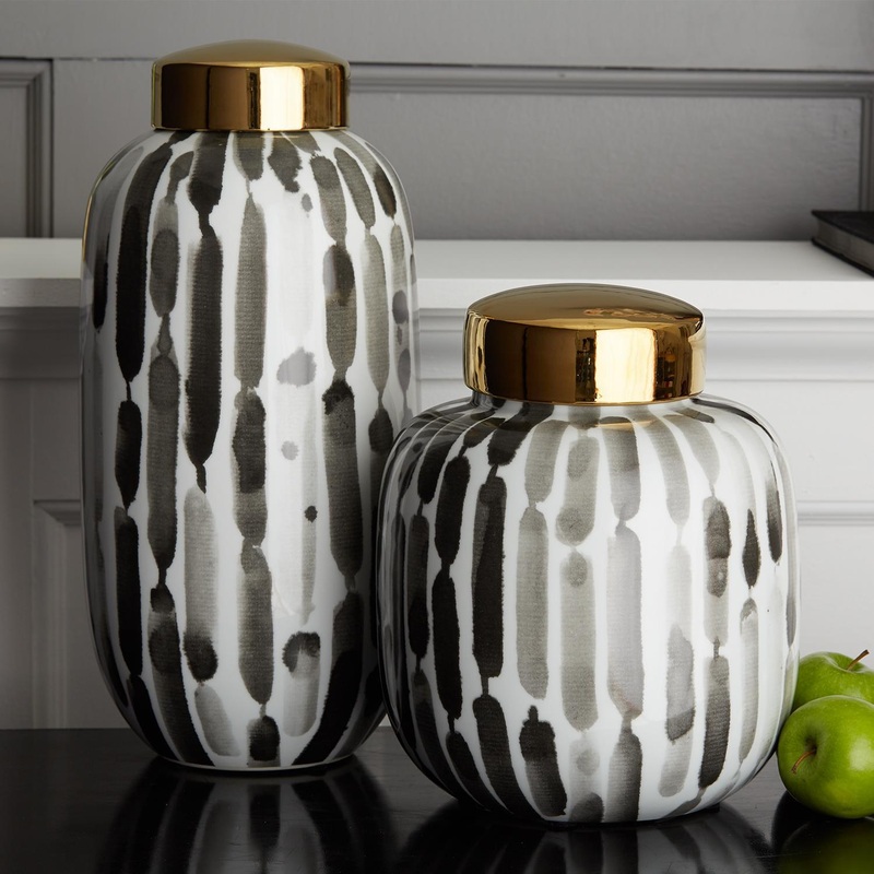 Brush Stroke Black & White Covered Jars Set Of 2 By Two's Company