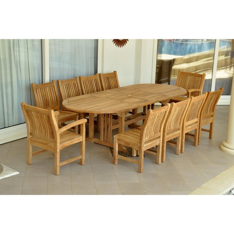 Sahara Dining Side Chair 11-Pieces Oval Dining Set By Anderson Teak
