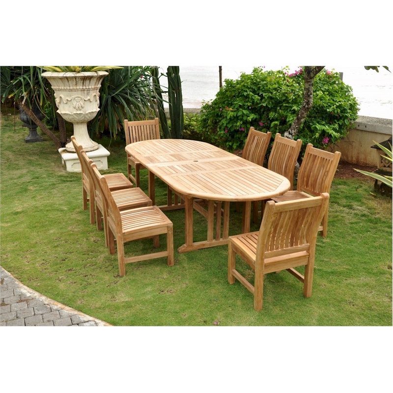 Sahara Dining Side Chair 9-Pieces Oval Dining Set By Anderson Teak