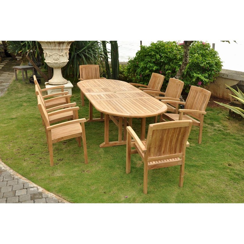 Sahara Stackable 9-Pieces Oval Dining Set By Anderson Teak