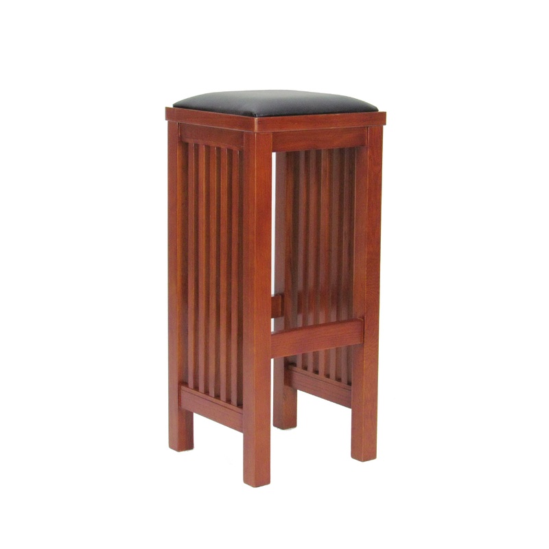 Faux Leather Upholstered Wooden Backless Barstool, Oak Brown By Benzara