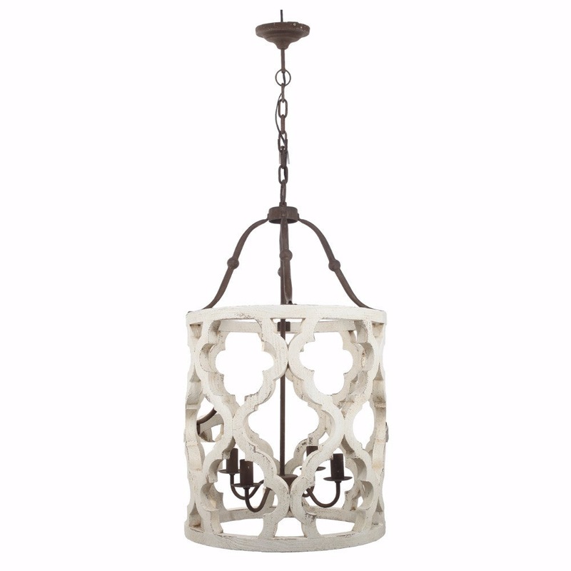 4-Light Wood Chandelier, White By Benzara