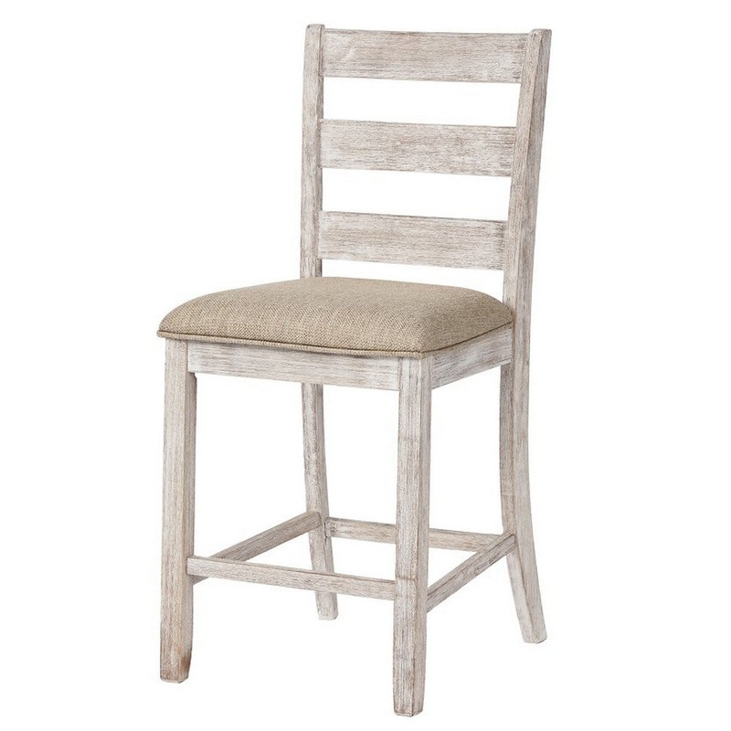 Armless Wooden Barstool Set With Textured Finish, Brown And White By Benzara