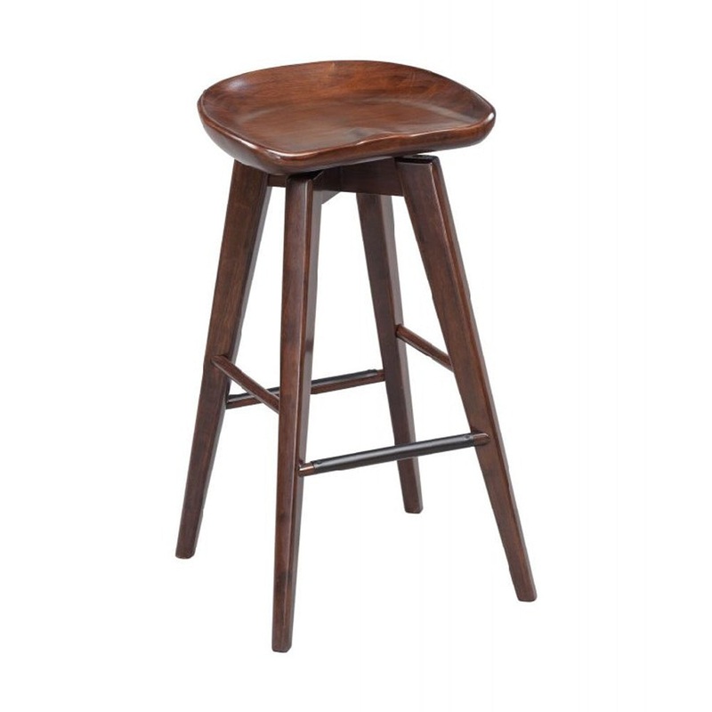 Contoured Seat Wooden Frame Swivel Barstool With Angled Legs, Dark Brown By Benzara