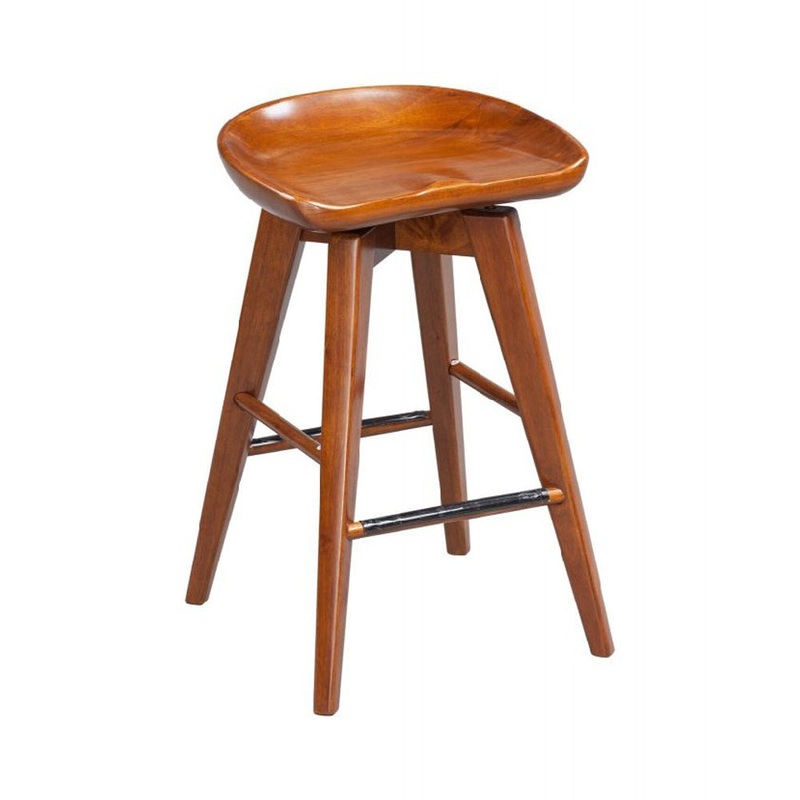 Contoured Seat Wooden Swivel Counter Stool With Angled Legs, Walnut Brown By Benzara